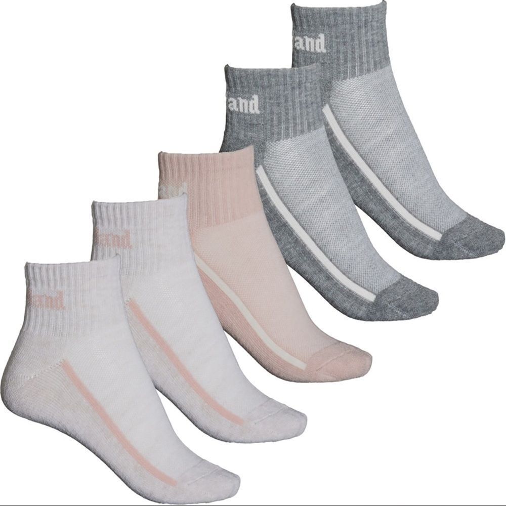 Timberland Ivory Gray Heather Aerated Half Cushioned Cotton Blend Socks 5 pack